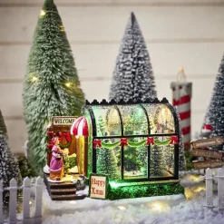 Décoration à poser serre lumineuse LED sapins de Noël 16X10X11,5cm