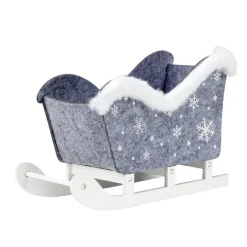 Décoration à poser traîneau du père Noël feutrine gris et blanc 25x10xH16cm < Gifi Online