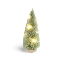 Décoration sapin vert lumineux LED blanc chaud H16cm à piles