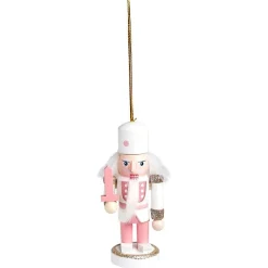 Décoration à suspendre Casse-noisette en bois rose et blanc H10cm