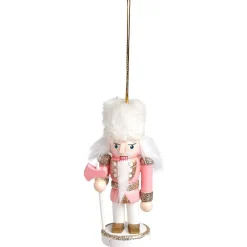 Décoration à suspendre Casse-noisette en bois rose et blanc H10cm