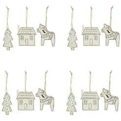 Décoration à suspendre en bois sapin maison cheval x12