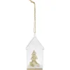 Décoration à suspendre maison en verre avec sapin en bois H12cm