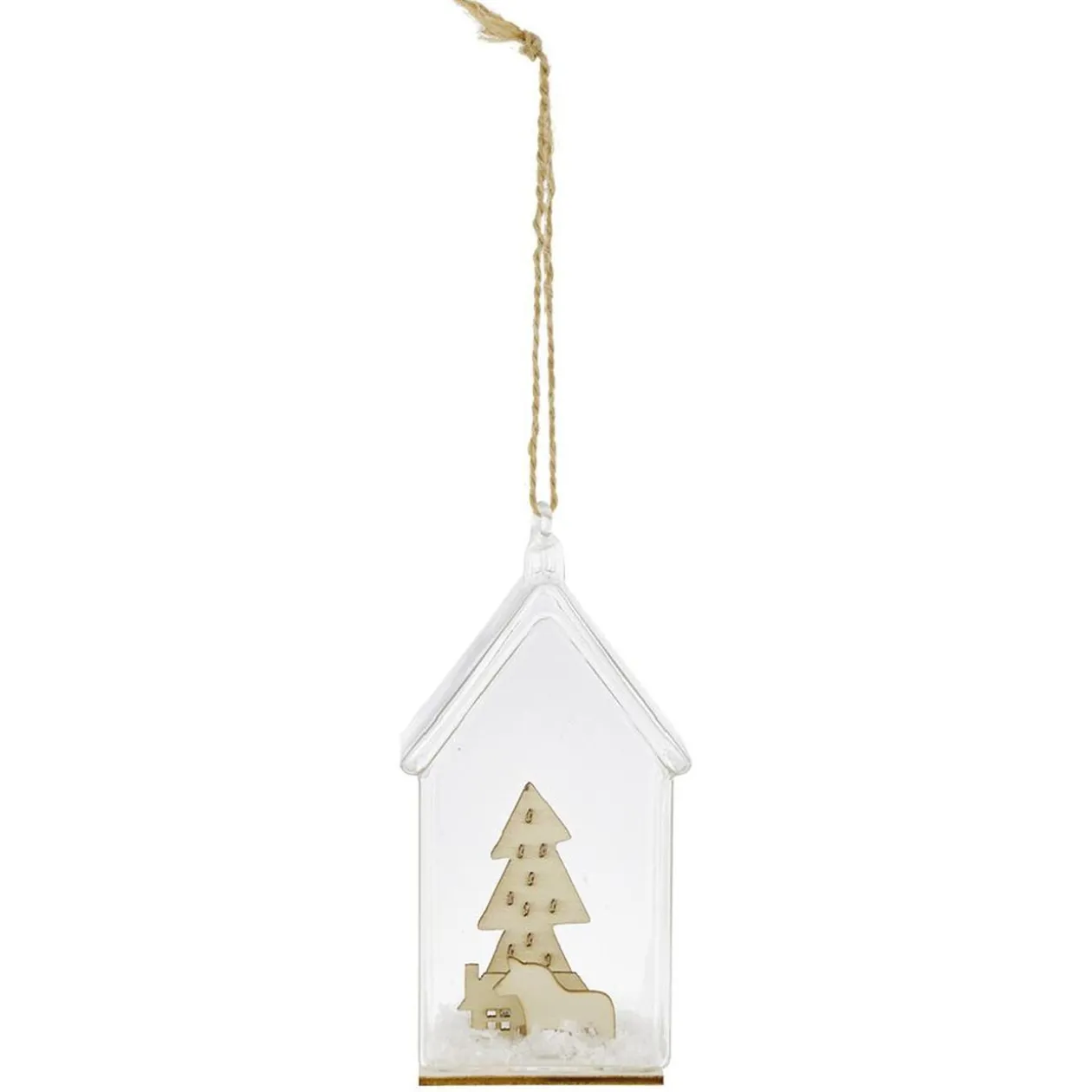 Décoration à suspendre maison en verre avec sapin en bois H12cm