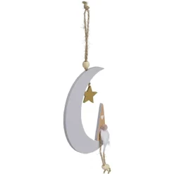 Décoration à suspendre Noël en bois lune et gnome H25cm < Gifi Hot