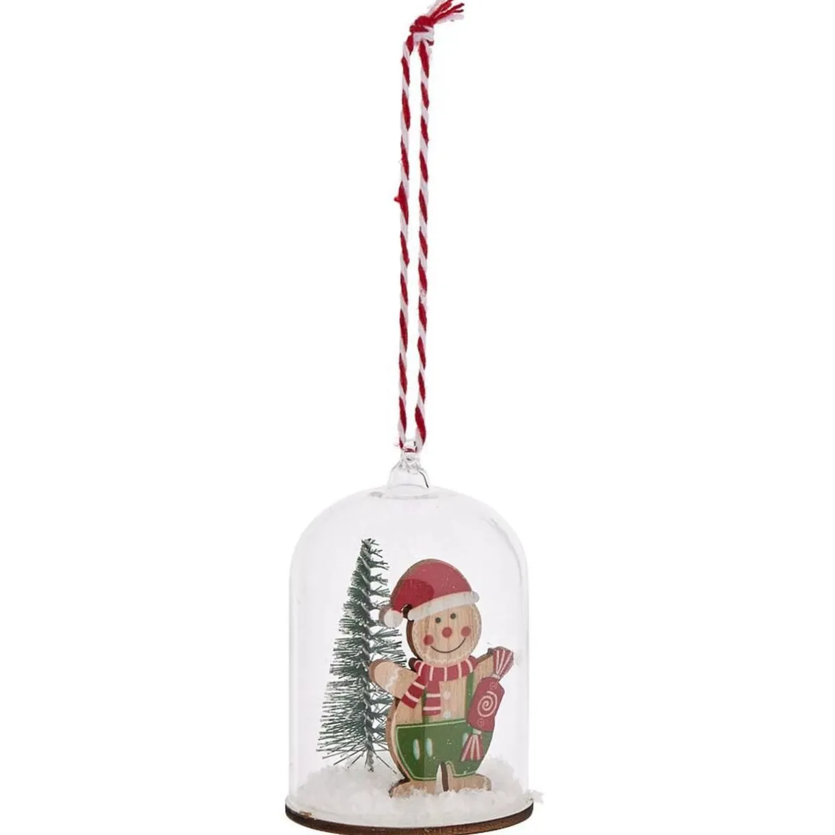 Décoration à suspendre pain d'épices sous cloche verre et bois Ø5xH7,5cm < Gifi