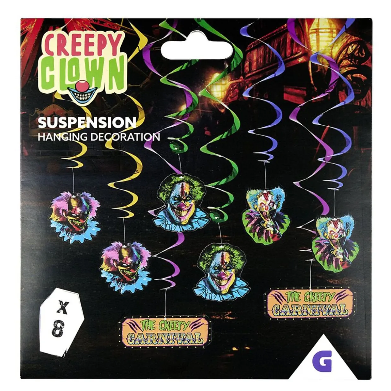 Décoration suspendue Halloween cirque clown effrayant 8 pièces