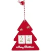 Déco étoile ou sapin rouge en bois à suspendre avec nombre 24 - 11x11cm