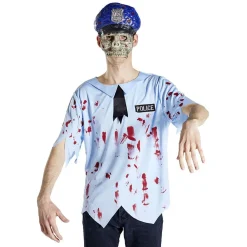 Déguisement adulte Halloween policier tshirt et masque - Taille S