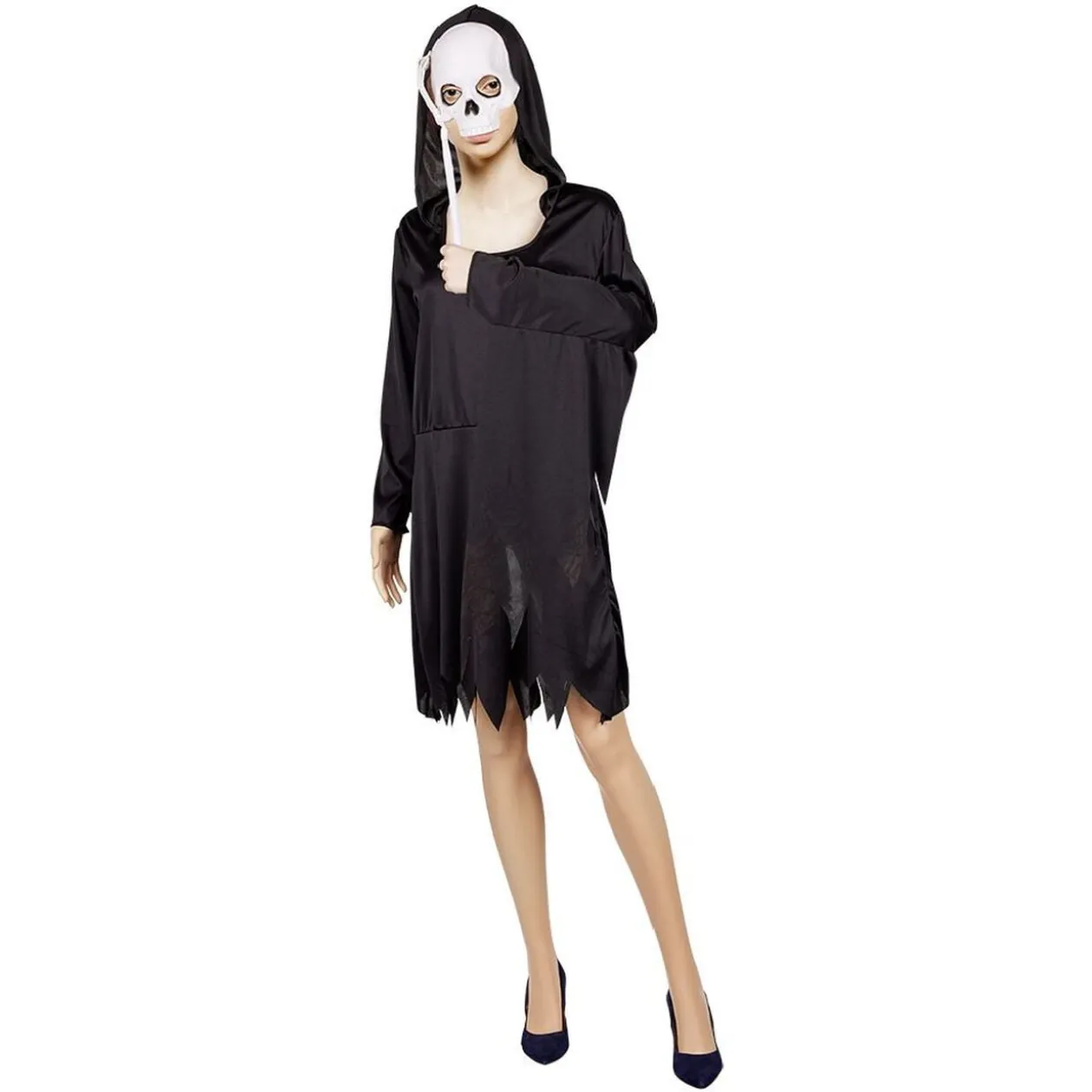 Déguisement adulte Halloween squelette robe et masque à tenir Taille S