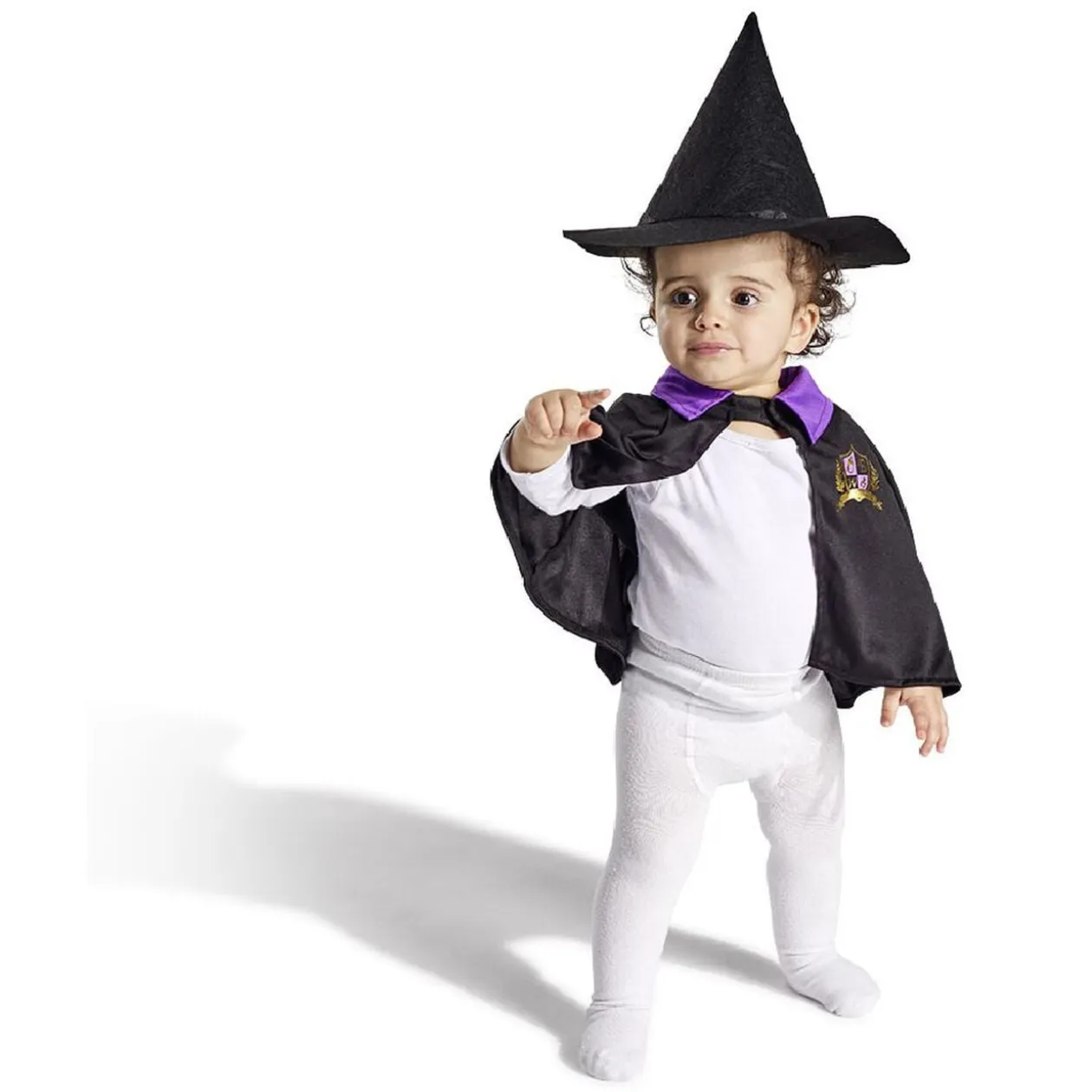 Déguisement bébé Halloween petit sorcier cape et chapeau noir violet