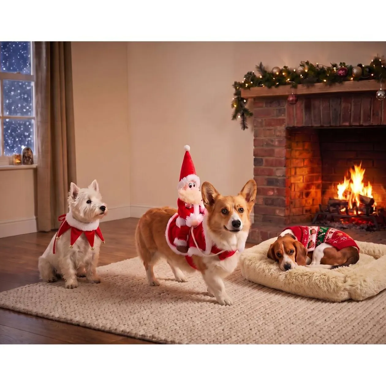 Déguisement chien Père Noël à califourchon rouge et blanc - Taille L