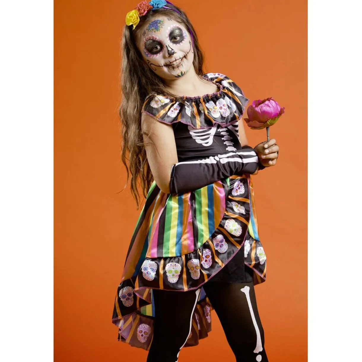 Déguisement enfant Dia de los Muertos squelette robe collant 7/10ans < Gifi Outlet