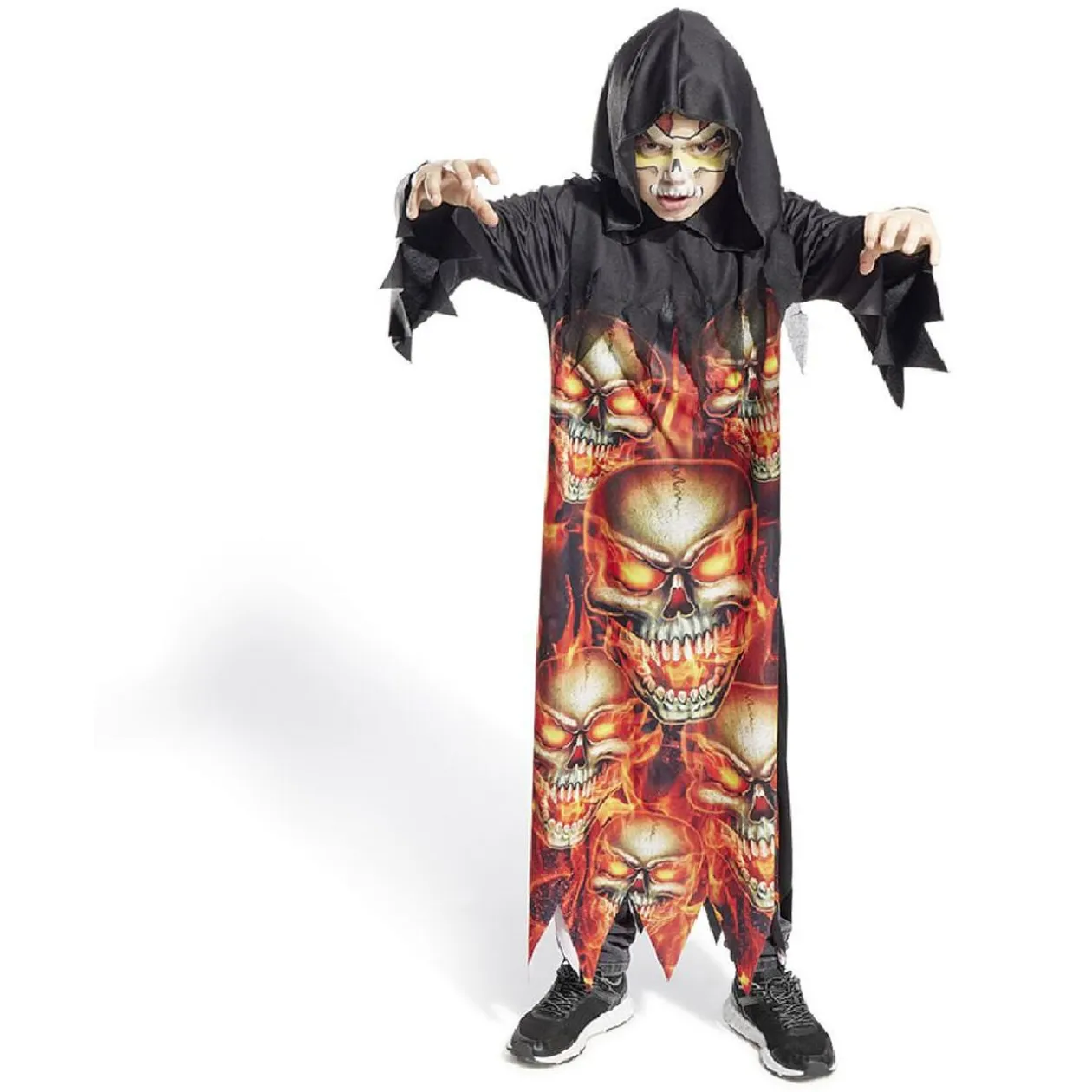 Déguisement enfant Halloween gardien tunique crâne flamme 7/10ans