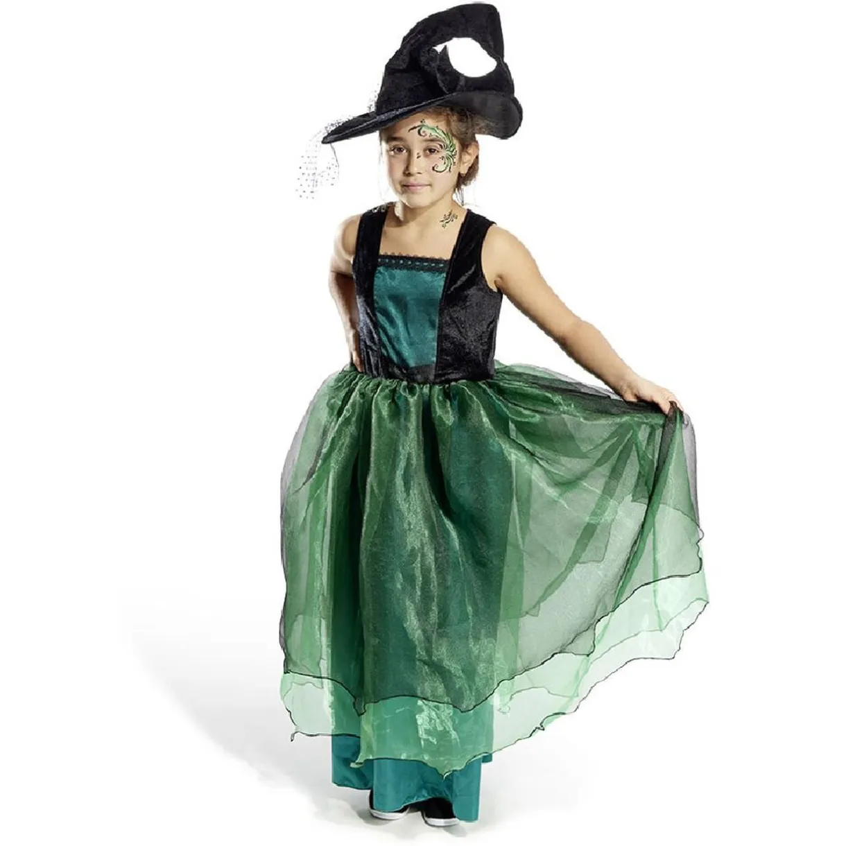 Déguisement enfant Halloween sorcière robe chapeau noir vert 11/14ans < Gifi Best