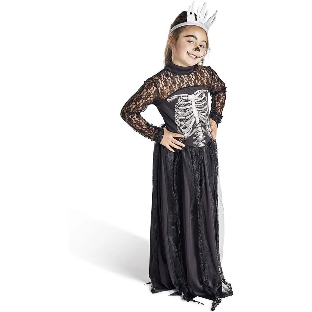 Déguisement enfant Halloween reine squelette noir et blanc 11/14ans