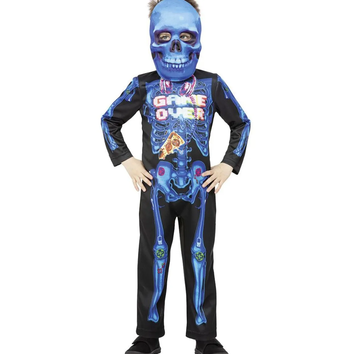 Déguisement enfant Halloween Game Over squelette noir et bleu 4/6 ans < Gifi Discount