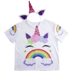 Déguisement enfant licorne avec t-shirt et serre-tête blanc (4/6ans ou 7/10) < Gifi New
