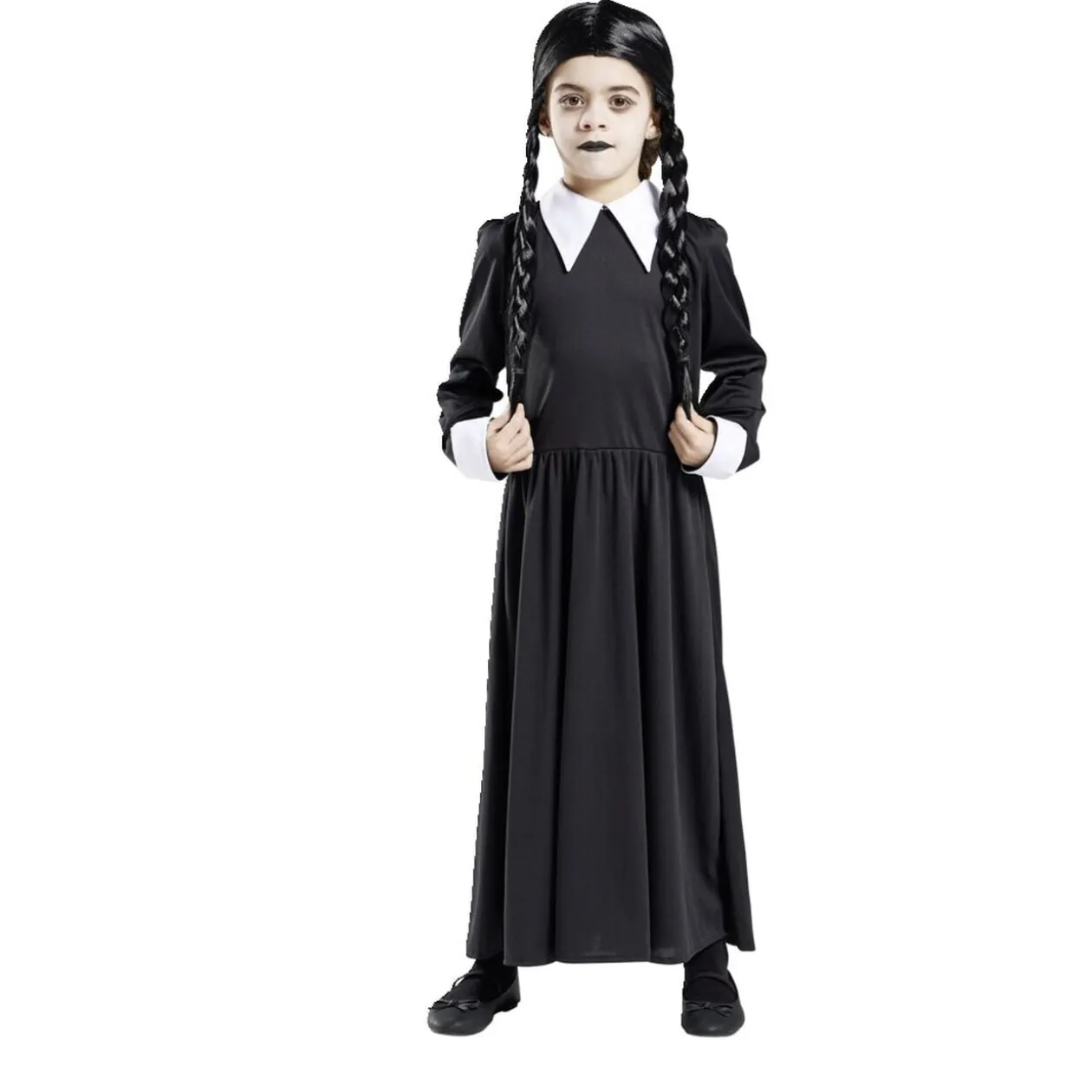 Déguisement enfant Mercredi Addams robe et col 7/10 ans