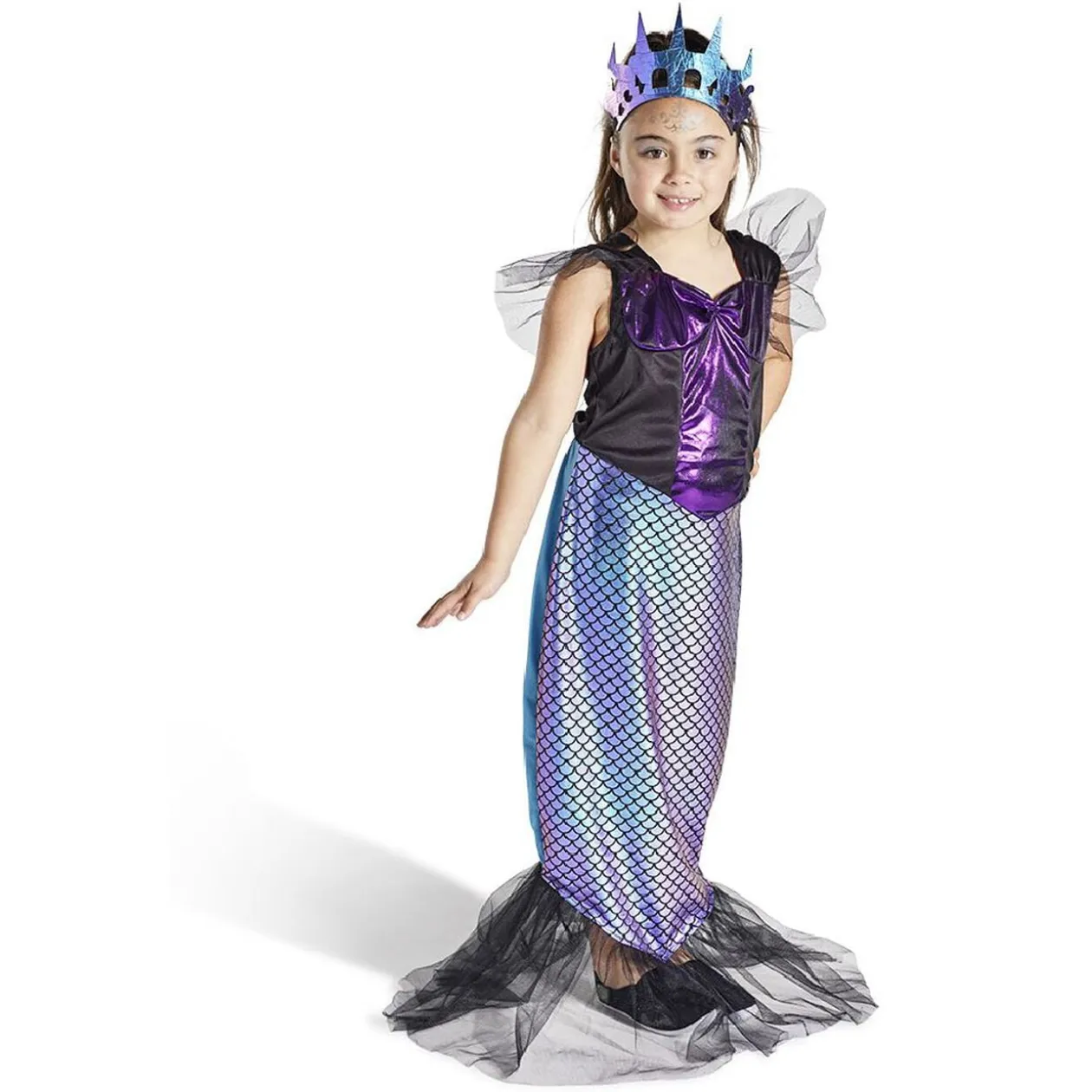 Déguisement enfant sirène robe et serre-tête noir et violet 11/14ans