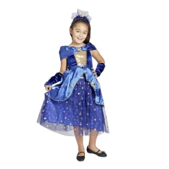 Déguisement fille 4/6 ans robe de magicienne bleue serre tête et gants