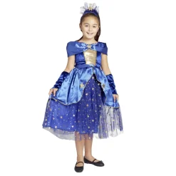 Déguisement fille 4/6 ans robe de magicienne bleue serre tête et gants