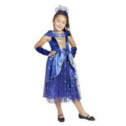 Déguisement fille 4/6 ans robe de magicienne bleue serre tête et gants