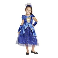 Déguisement fille 7/10 ans robe de magicienne bleue serre tête et gants
