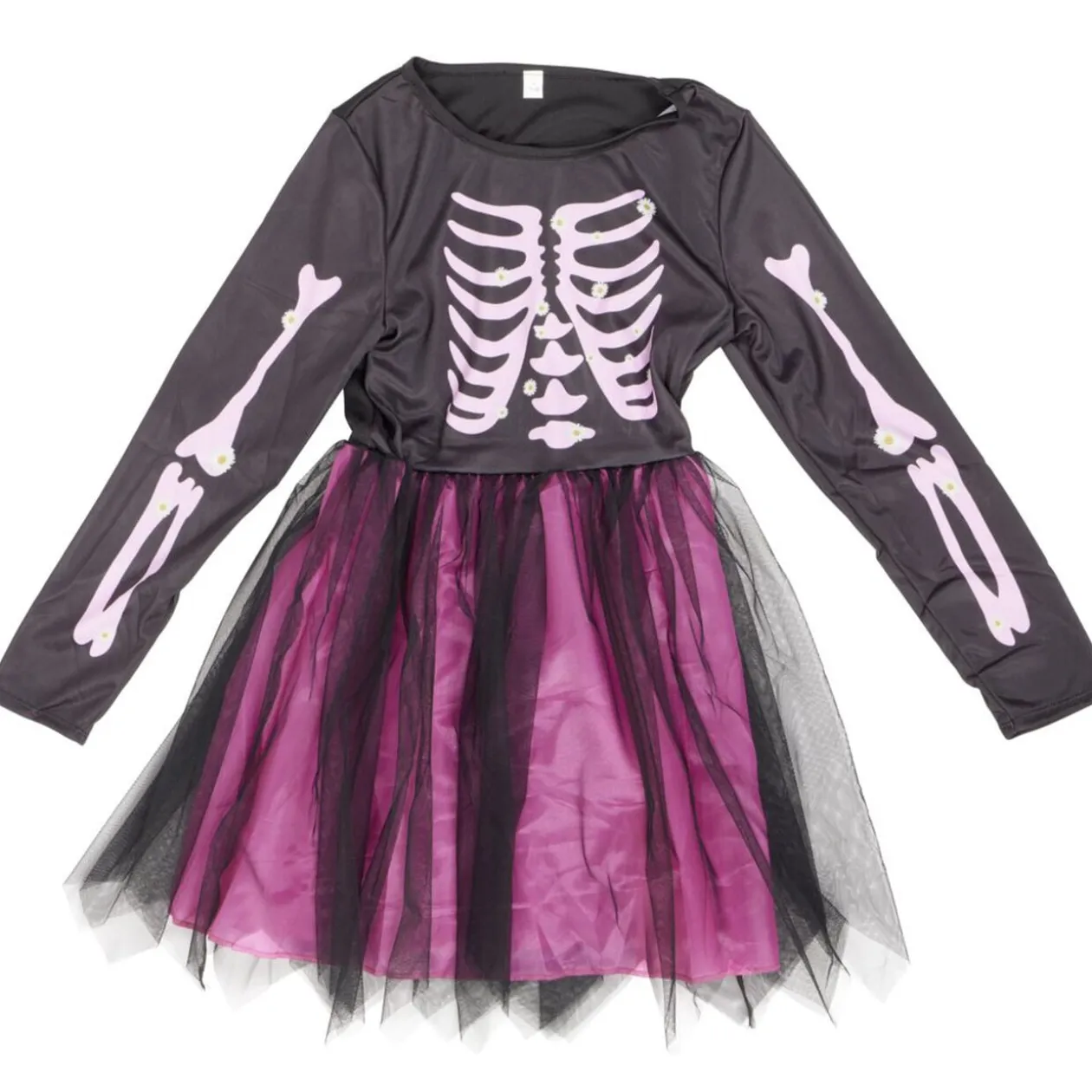 Déguisement Halloween enfant fille robe squelette polyester rose et noir 4/6ans