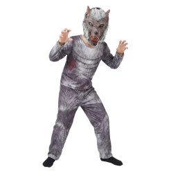 Déguisement Halloween enfant loup garou 3 pièces polyester gris 7/10ans