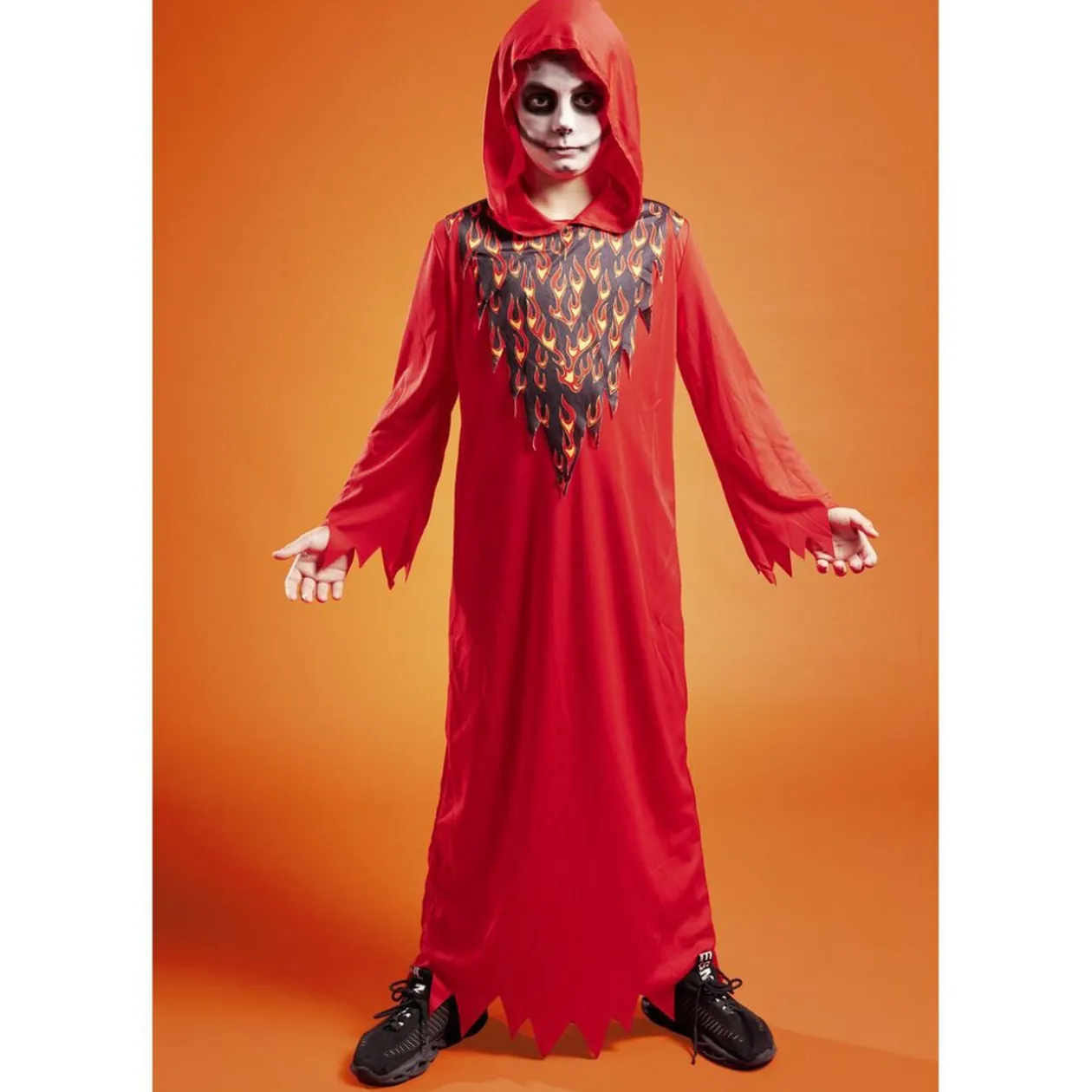 Déguisement Halloween enfant diable cagoule et tunique rouge 7/10ans