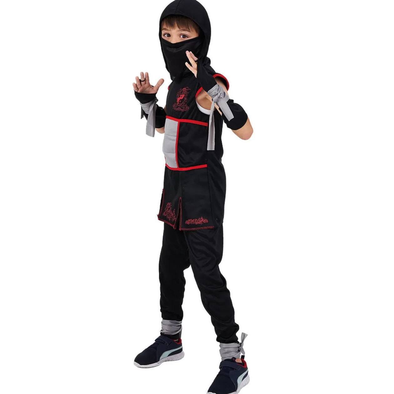 Déguisement Ninja noir et rouge 11/14 ans