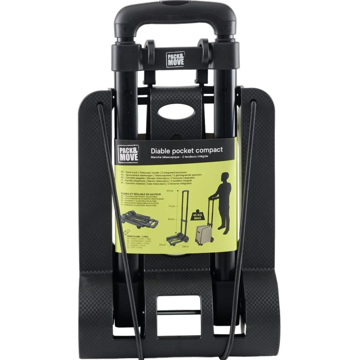 Diable compact pliant transport 50kg métal et plastique noir