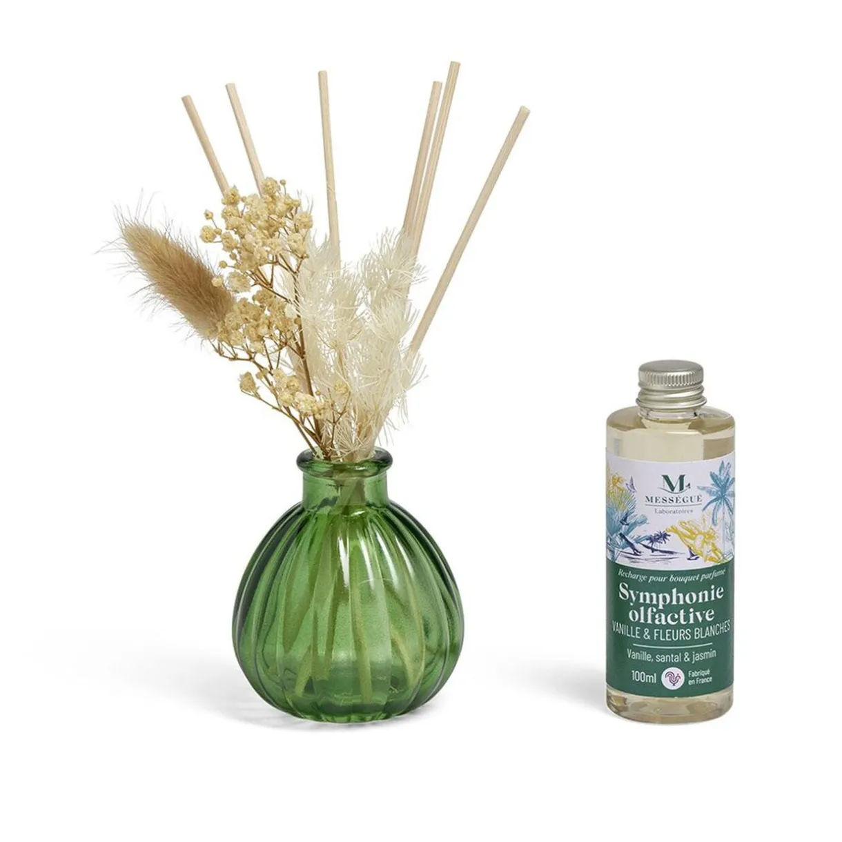 Diffuseur bâtonnets fleurs séchées et recharge Mességué vanille santal jasmin 100ml < Gifi Best