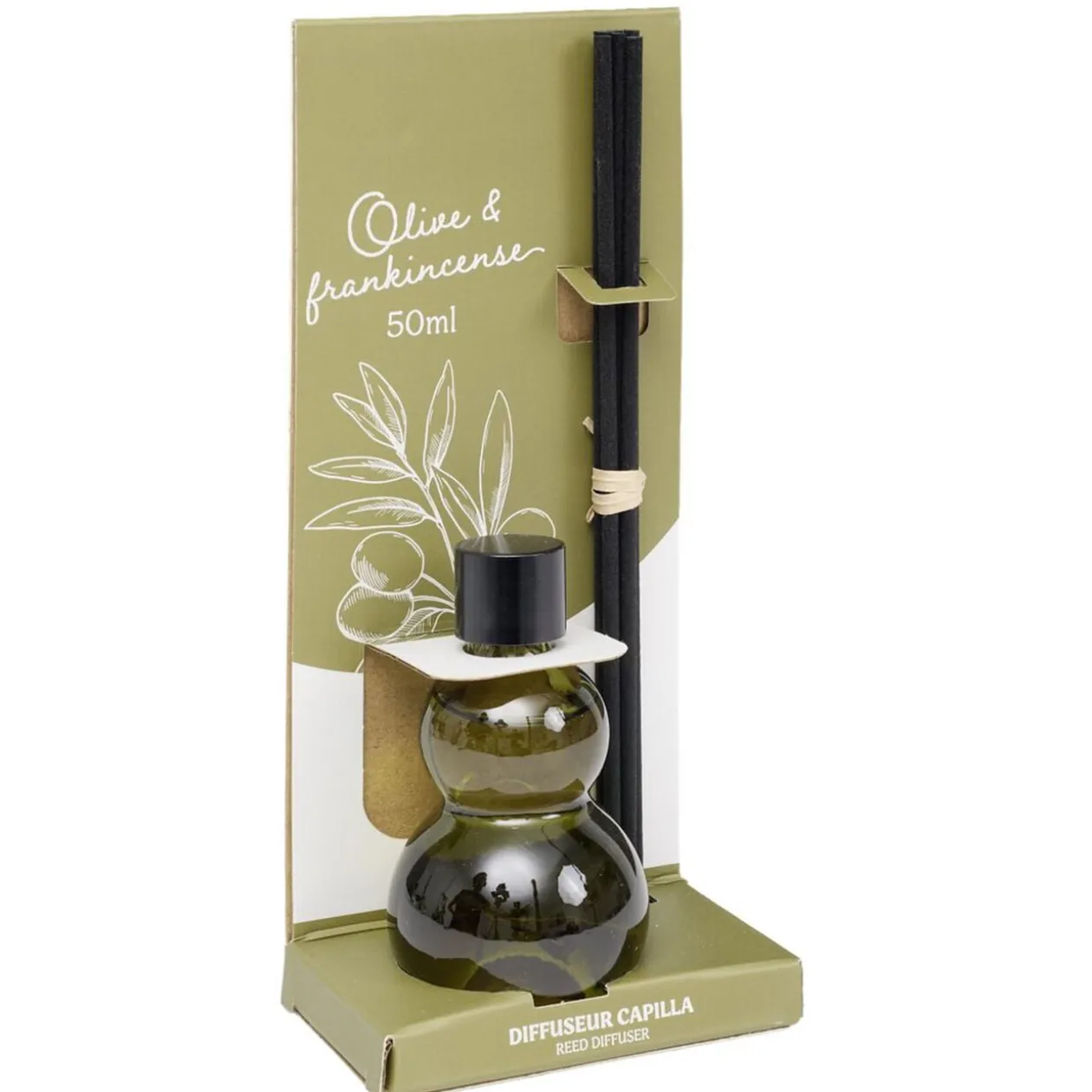 Diffuseur à bâtonnets 50ml Capilla en verre noir Ø5xH8,5cm (4 modèles)