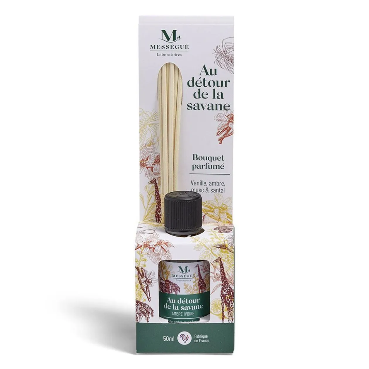 Diffuseur à bâtons Mességué bouquet parfumé vanille ambre musc santal 50ml