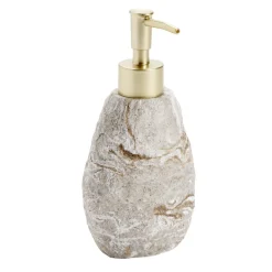 Distributeur de savon effet pierre plastique gris et marron 8,5xH18cm