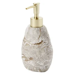 Distributeur de savon effet pierre plastique gris et marron 8,5xH18cm