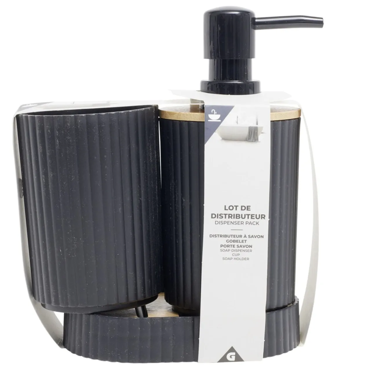 Distributeur savon avec gobelet et porte savon plastique 14x9xH20cm