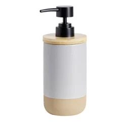 Distributeur savon bois et céramique bleu Ø7,5xH18,5cm < Gifi