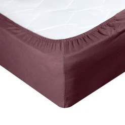 Drap-housse 2 personnes microfibre uni 160x200cm bordeaux