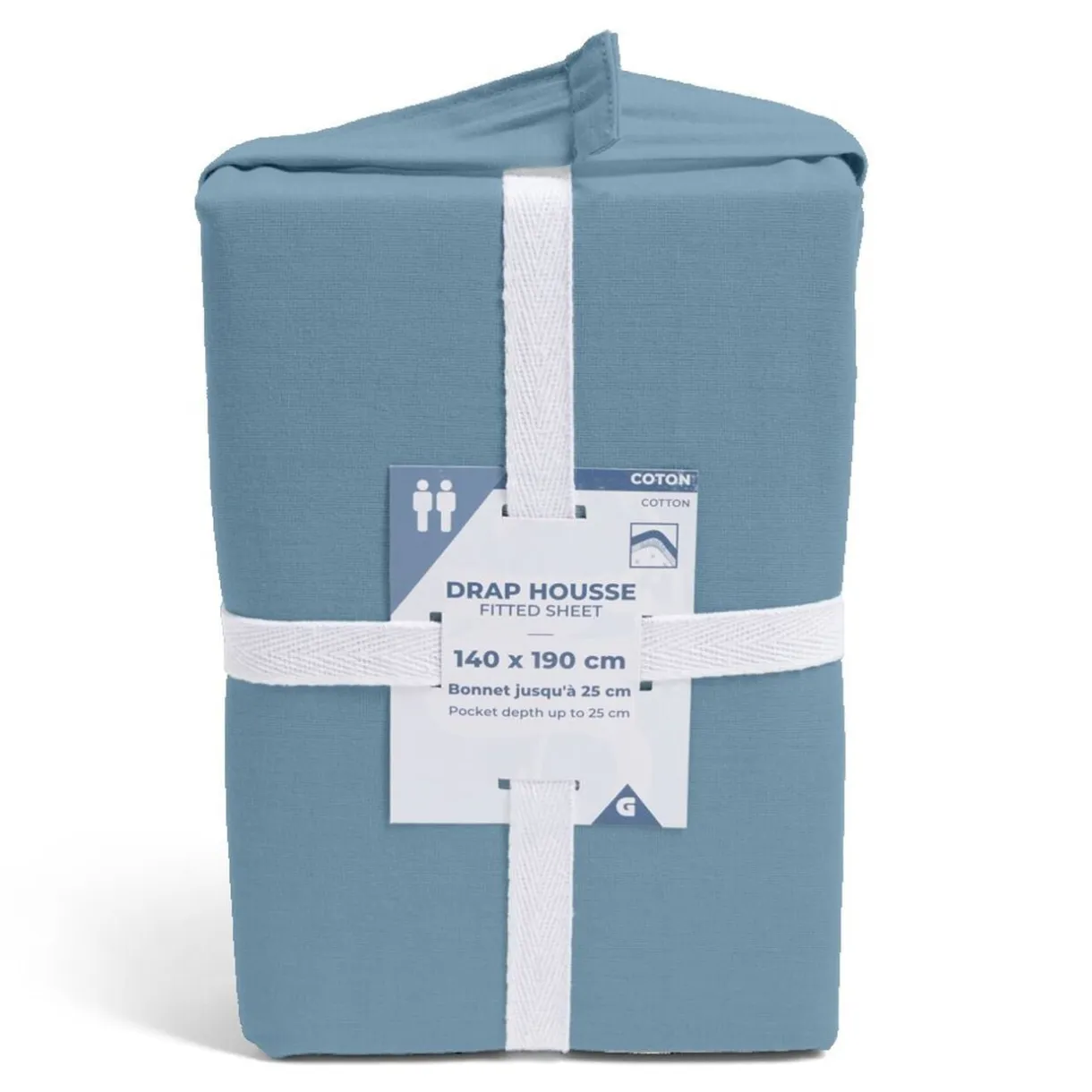 Drap housse 140x190cm 100% coton bleu chiné < Gifi Outlet