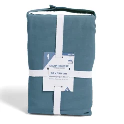Drap housse 90x190cm 100% coton bleu marine < Gifi Best