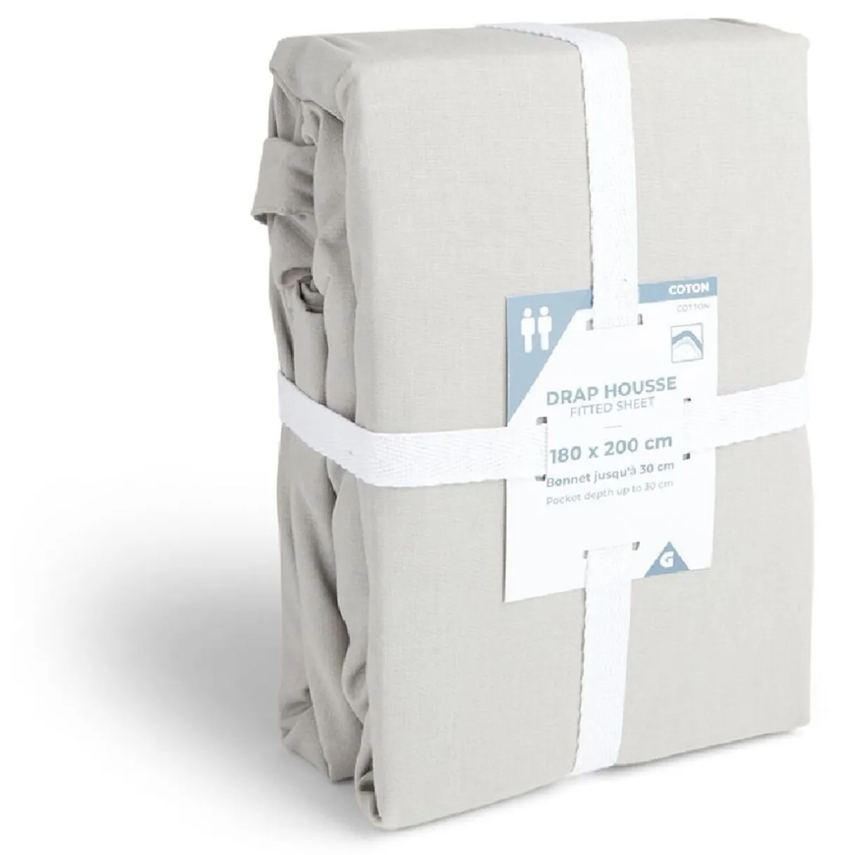 Drap housse 180x200cm 100% coton gris clair < Gifi