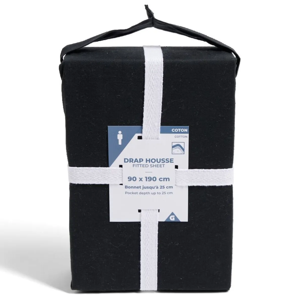 Drap housse 90x190cm 100% coton noir < Gifi Hot