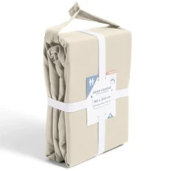 Drap housse 160x200cm 100% coton percale beige < Gifi Discount