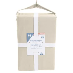 Drap housse 160x200cm 100% coton percale beige < Gifi Discount