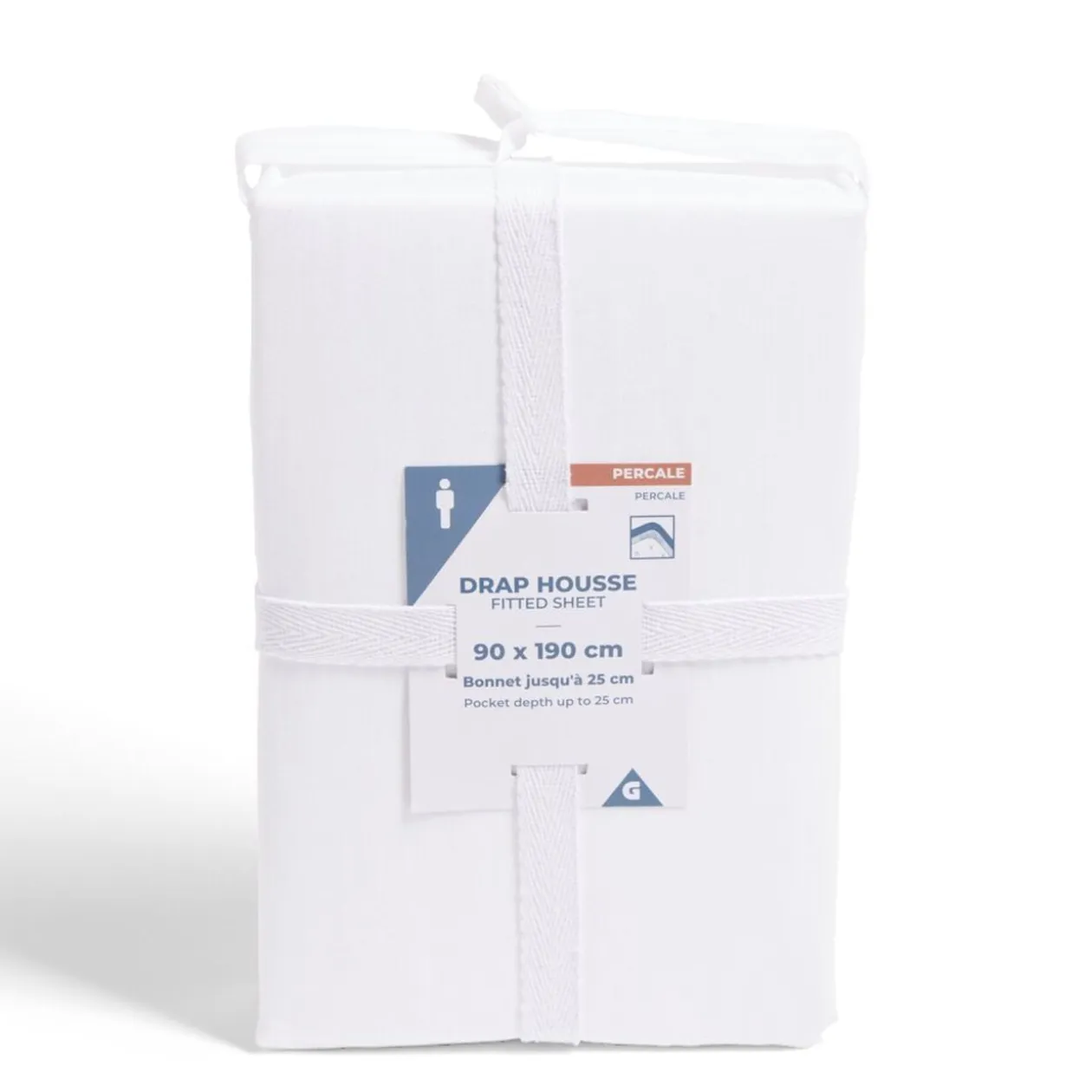 Drap housse 90x190cm 100% coton percale blanc