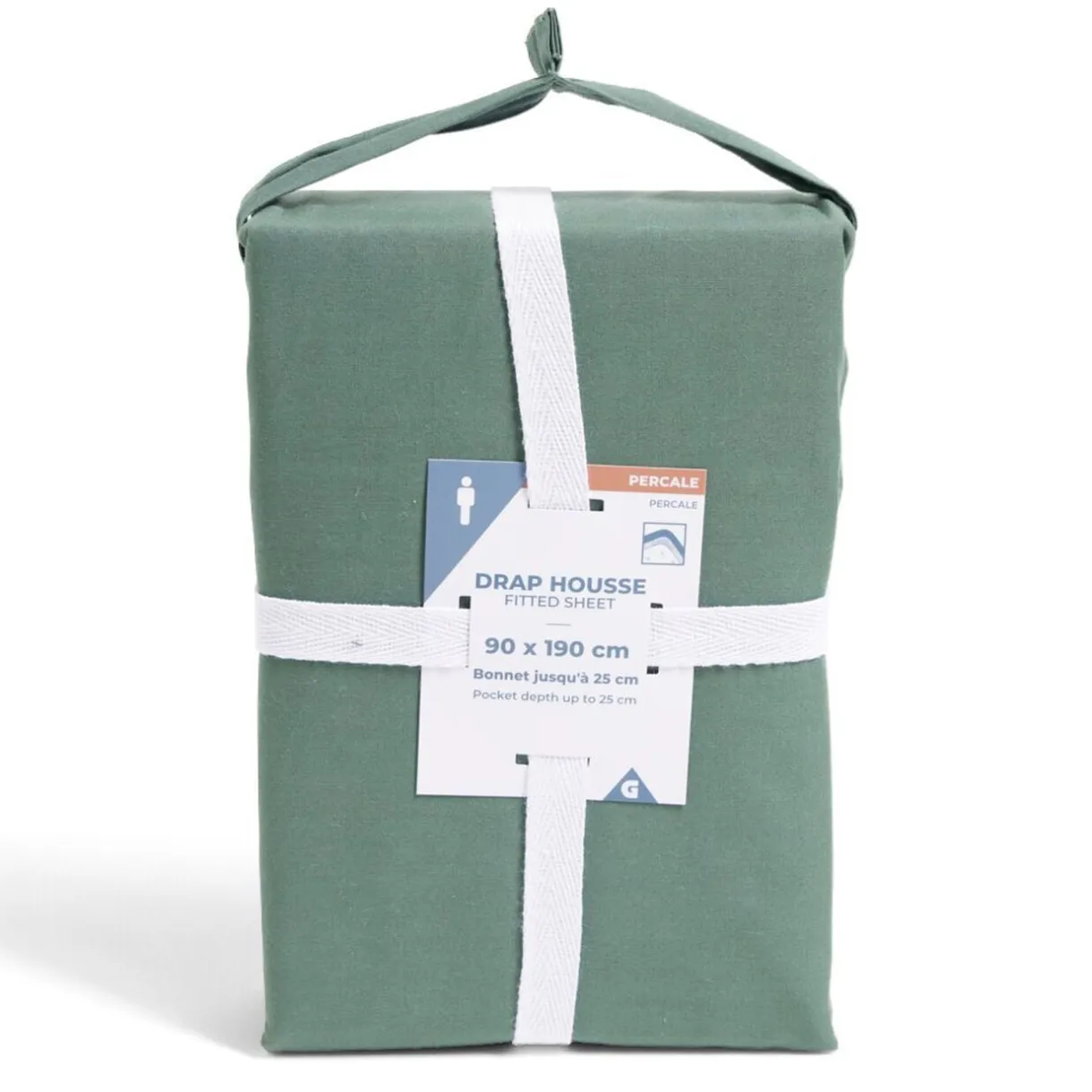 Drap housse 90x190cm 100% coton percale vert < Gifi Outlet