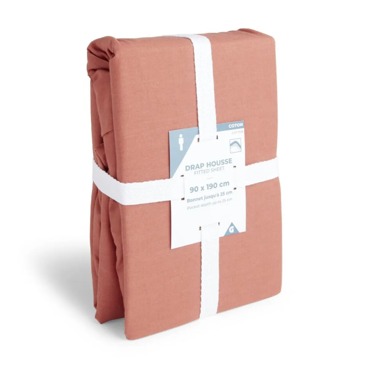 Drap housse 90x190cm 100% coton rouge brique < Gifi